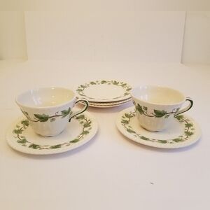Set of Vintage Harker Royal Gadroon 2 Cups 4 Saucers Ivy USA